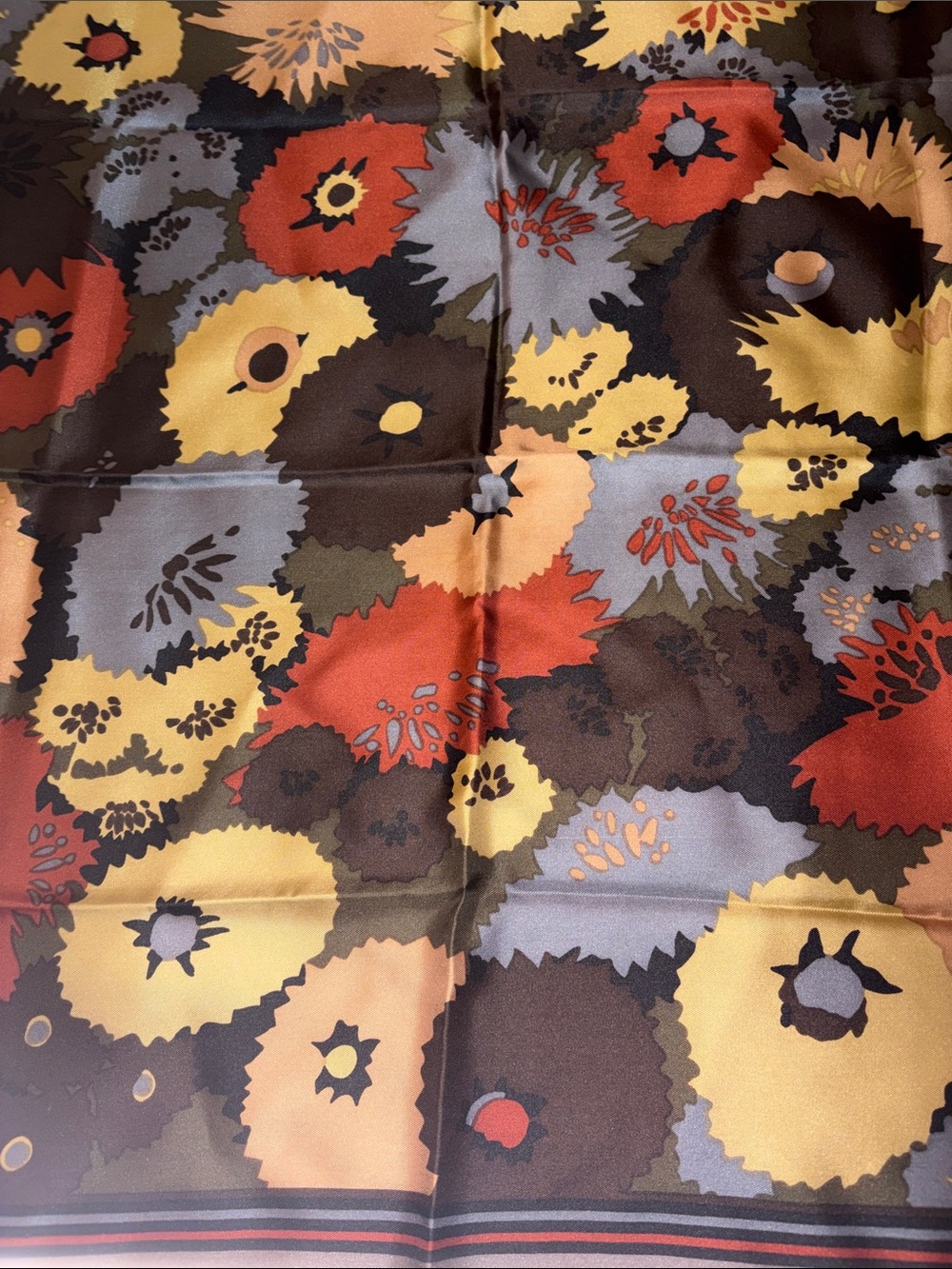 Vintage Liberty of London Floral Silk Scarf in Gray, Yellow, Orange, Blue,Brown - Picture 6 of 7